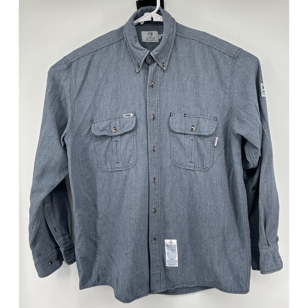 Tyndale FRMC Rustic FR Button Down Shirt Long Sleeve Chest Pockets Blue XL